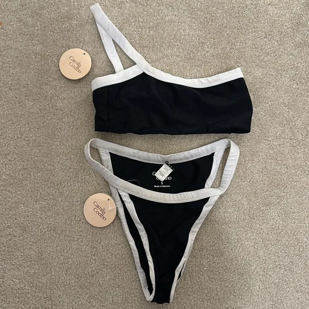 Zelia Top in Black & White bikini one shoulder Camila Coelho